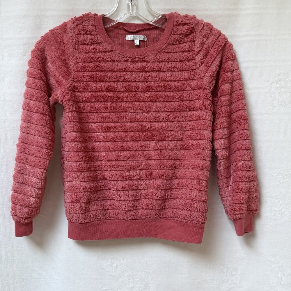 Tahari Girl Sweater Size 8 Faux Fur Fuzzy Textured Long Sleeve Pullover Fall